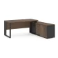 MESA DIRETOR DINÂMICA COM ARMÁRIO LATERAL PÉ QUADRO 1800 X 1600 CINZA
