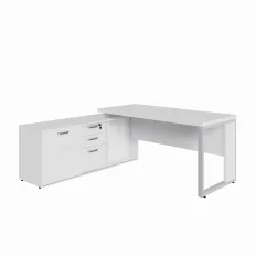 MESA DIRETOR DINÂMICA COM ARMÁRIO LATERAL PÉ QUADRO 1800 X 1600 CINZA