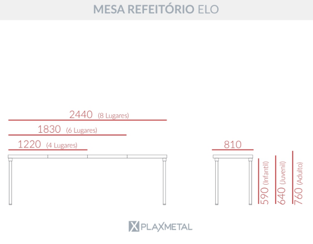 Mesa Refeitório Elo Infantil 6L 
