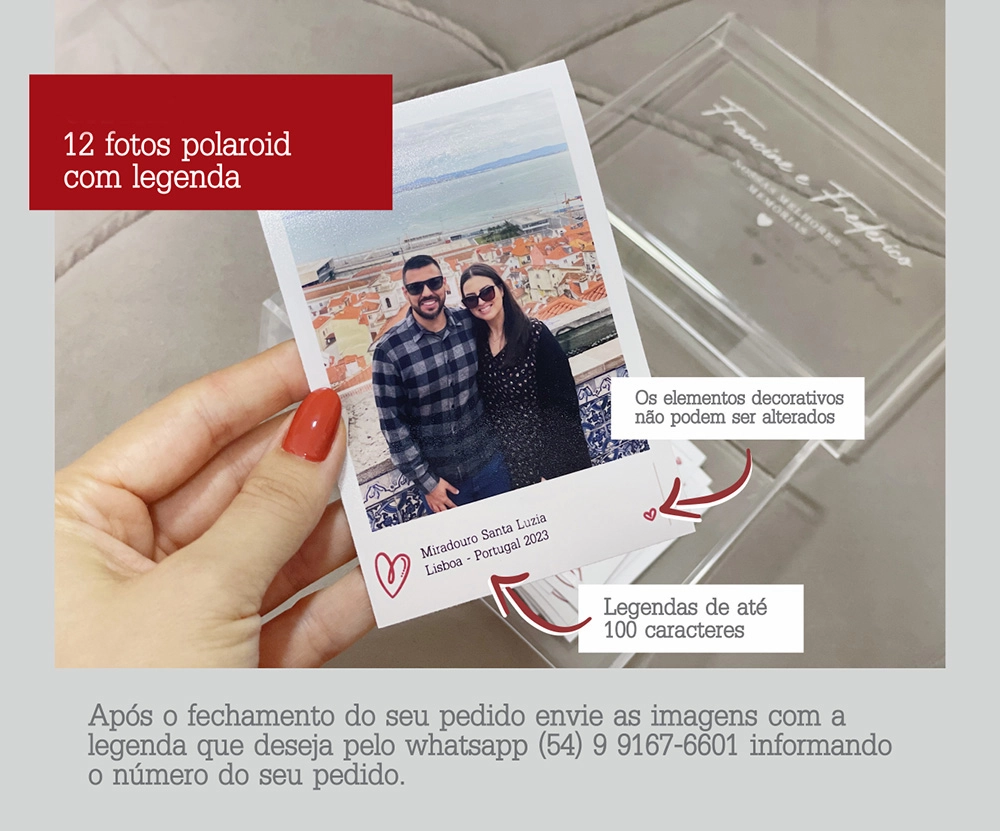 Caixa de Memórias CASAL E INDIVIDUAL Acrílico Cristal - 20 x 20 cm 