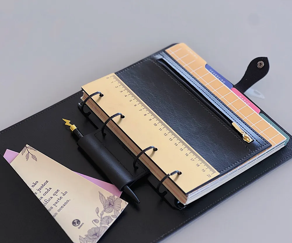Fichário Planner Izabella Personalizado em Couro Sintético com Bloco
