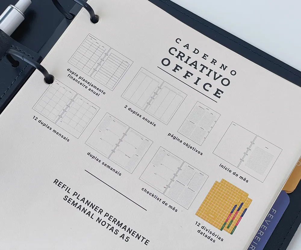 Fichário Planner Izabella Personalizado em Couro Sintético com Bloco