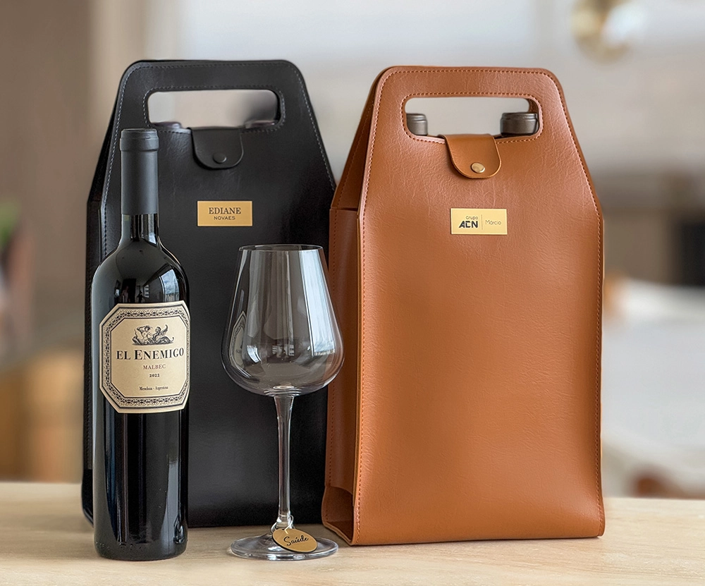 Embalagem Dupla para Vinho e Espumante em Couro Sintético Personalizada