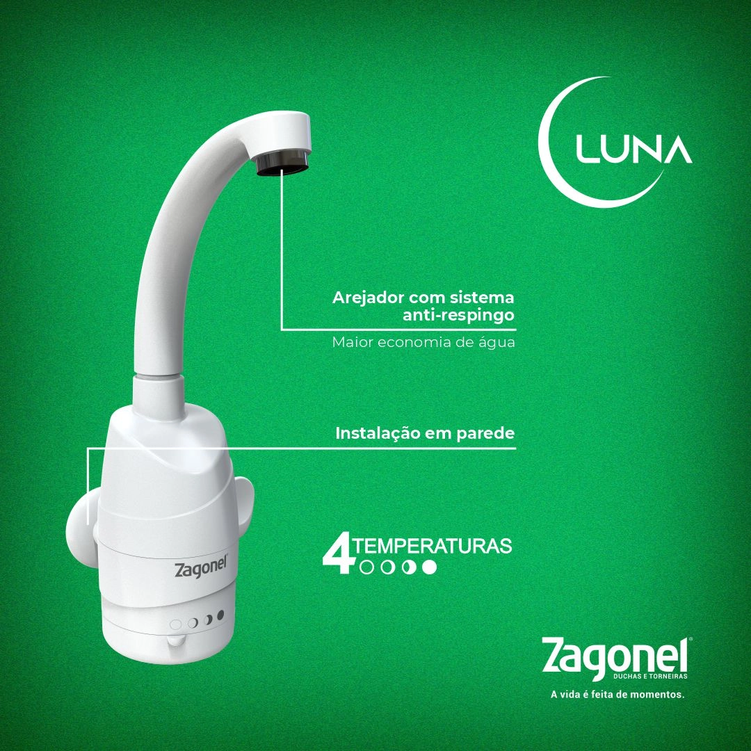 Torneira Elétrica Luna 4 temperaturas 5500W 220V Branca Zagonel