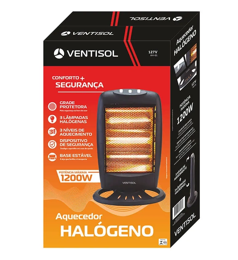 Aquecedor Doméstico Halógeno AH01 127V Preto Ventisol