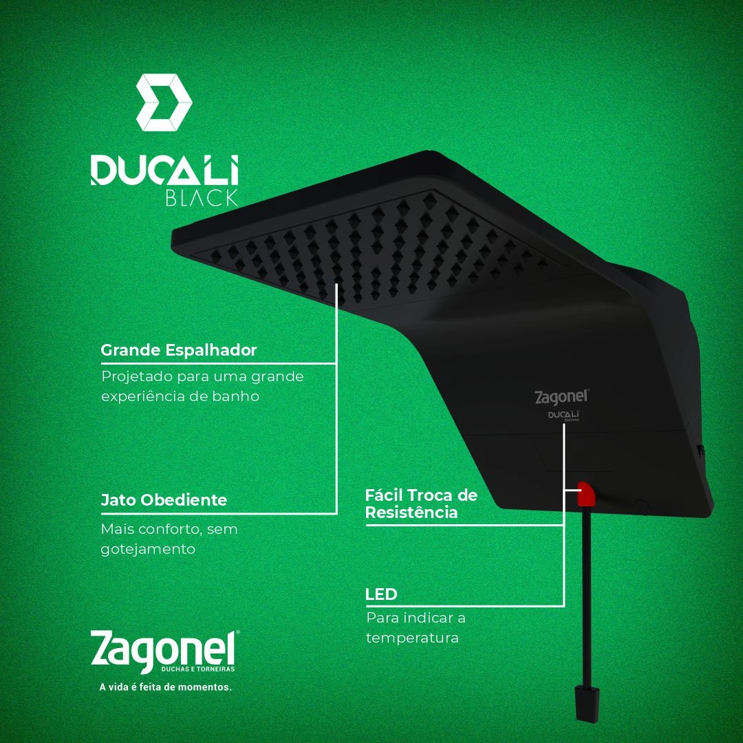 Ducha Eletrônica Ducali 7500W 220V Black Zagonel 