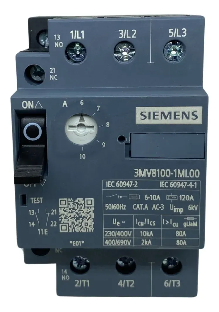 Disjuntor Motor Tripolar 6-10A 1N+1NF 3MV81001ML00 Siemens 