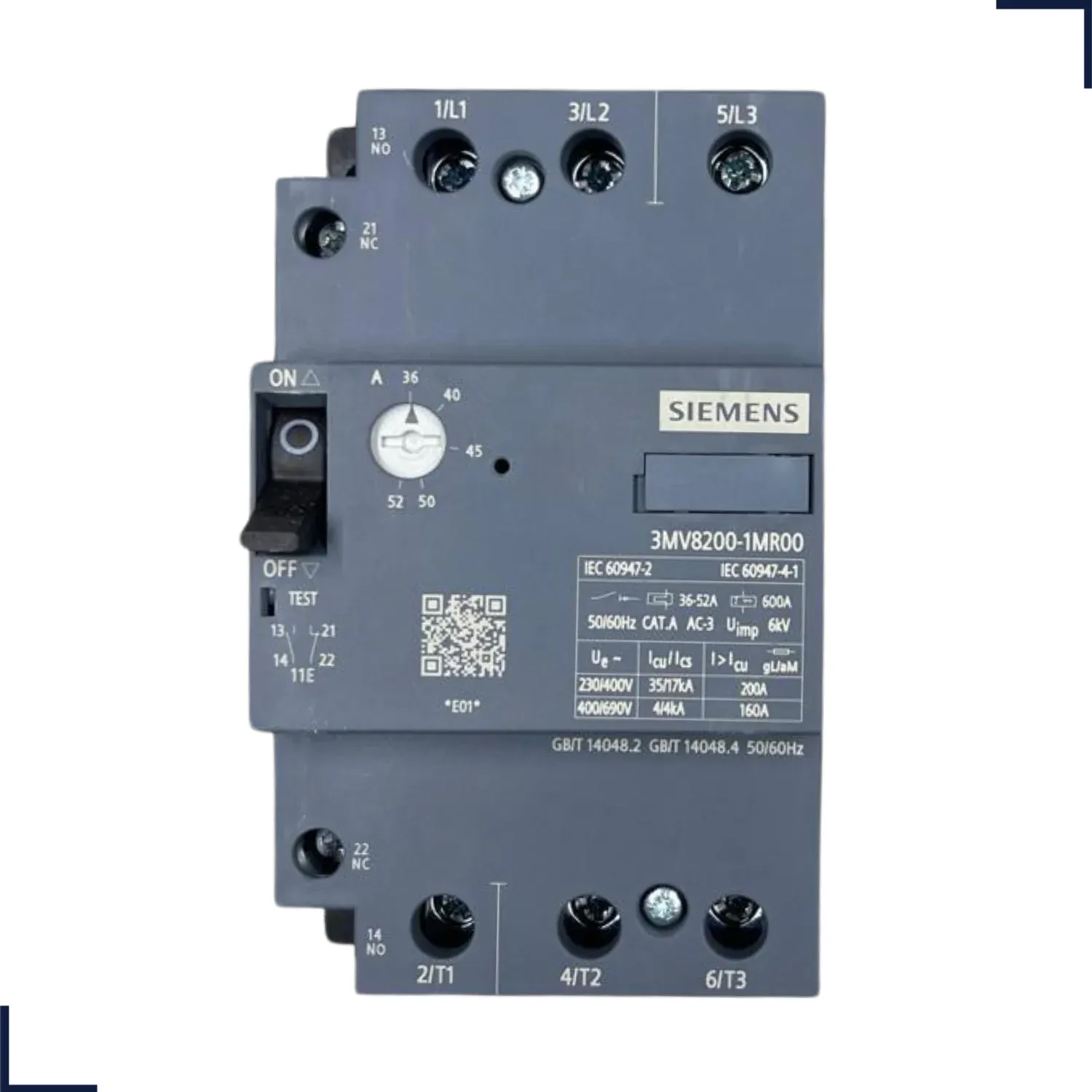 Disjuntor Motor Tripolar 36-52A 1NA+1NF 3MV82001MR00 Siemens 