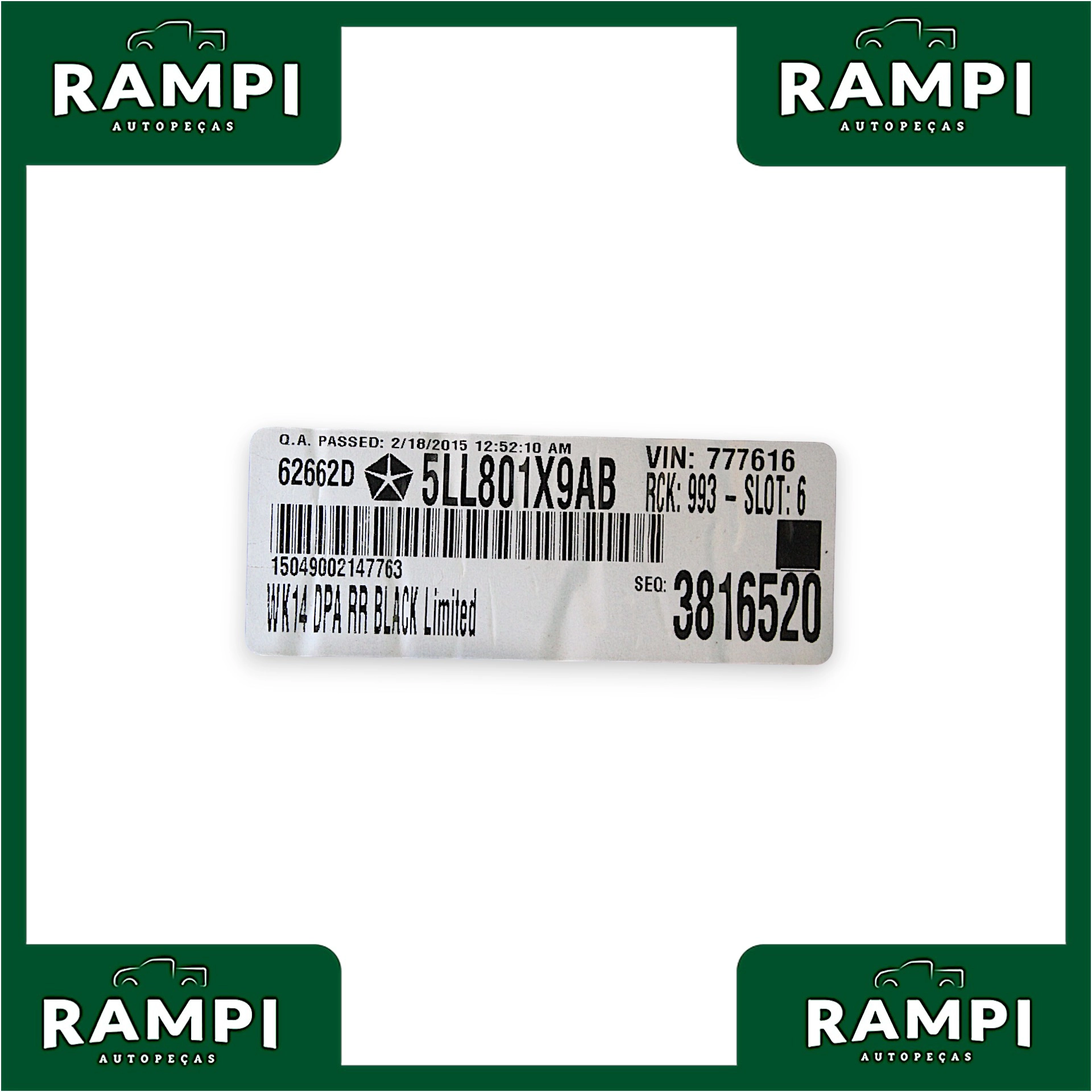 Forro Porta Traseiro Direito Jeep Grand Cherokee 2014 5LL801X9AB