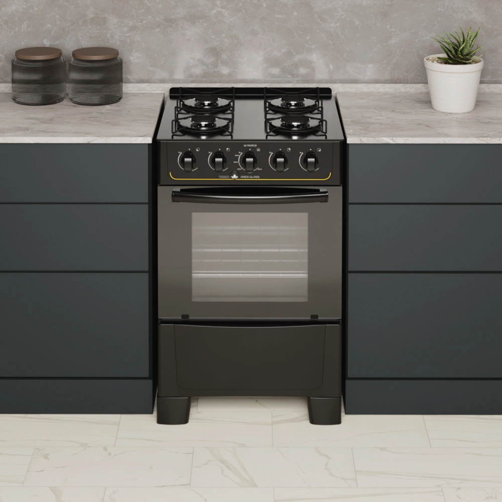 Fogão Ares Glass 4 Bocas Preto