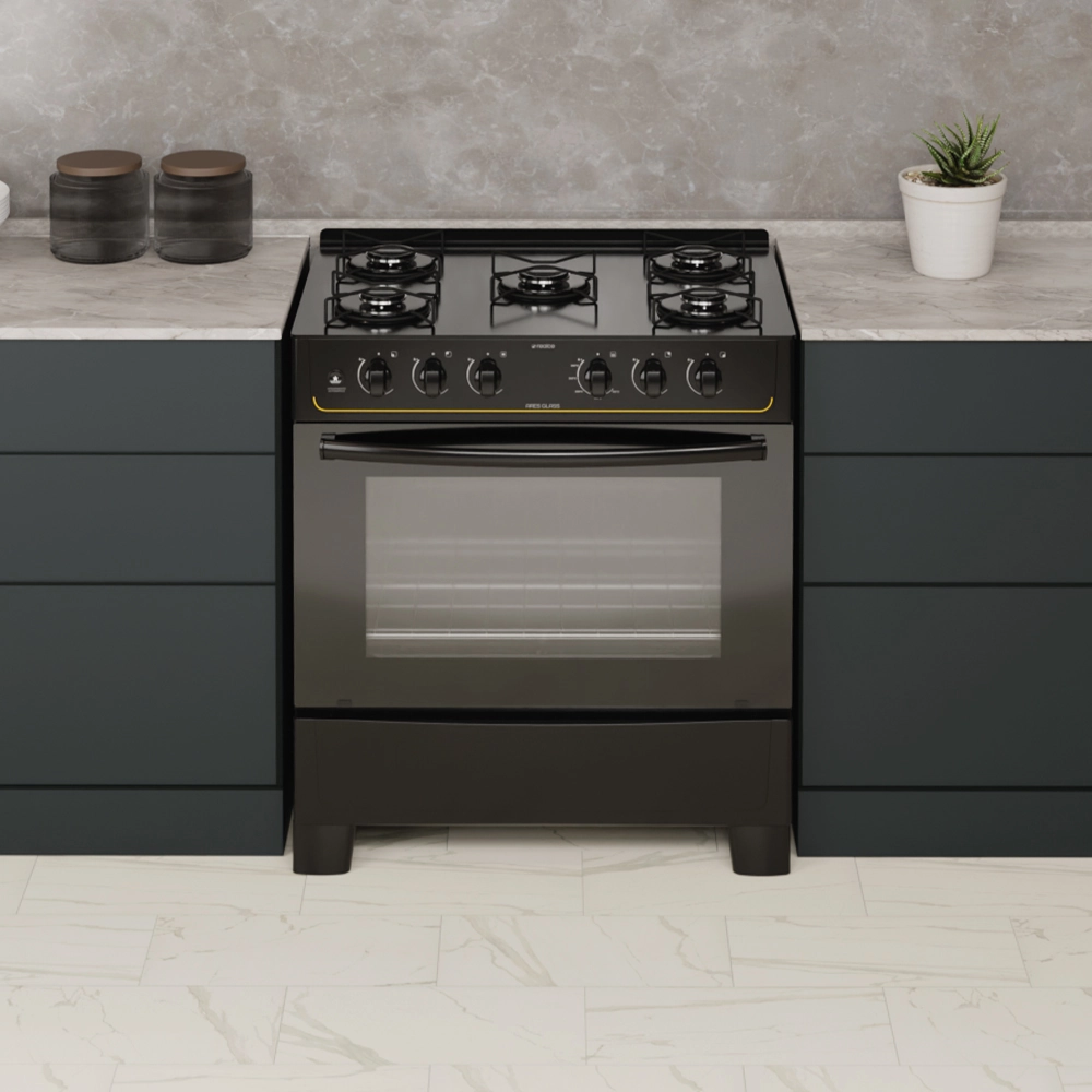 Fogão Ares Glass 5 Bocas Preto