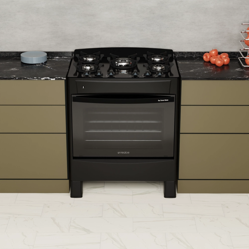 Fogão Íris Timer Glass 5 Bocas Preto