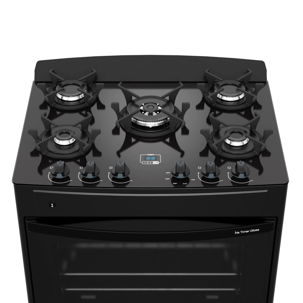 Fogão Íris Timer Glass 5 Bocas Preto