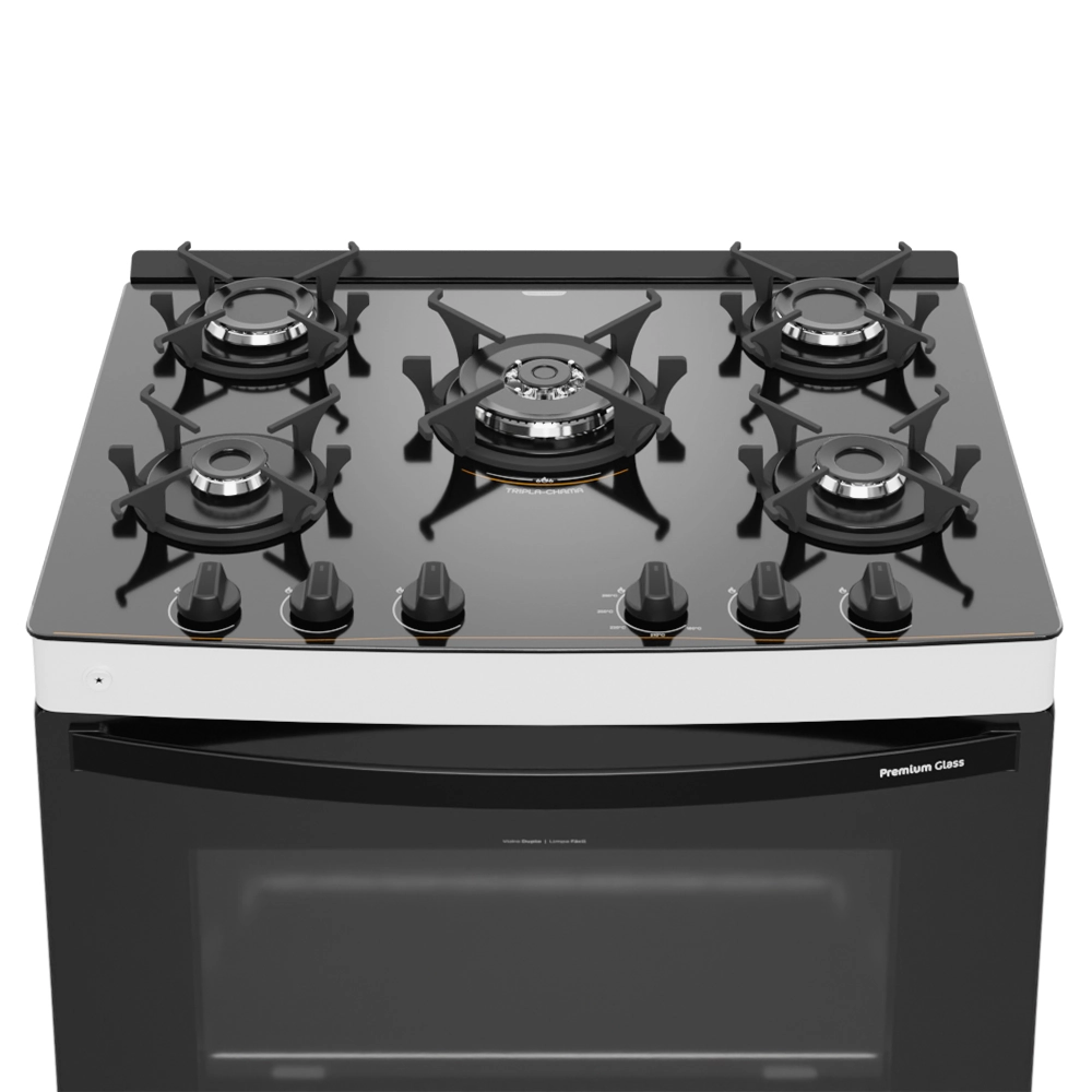 Fogão Premium Glass 5 Bocas Branco