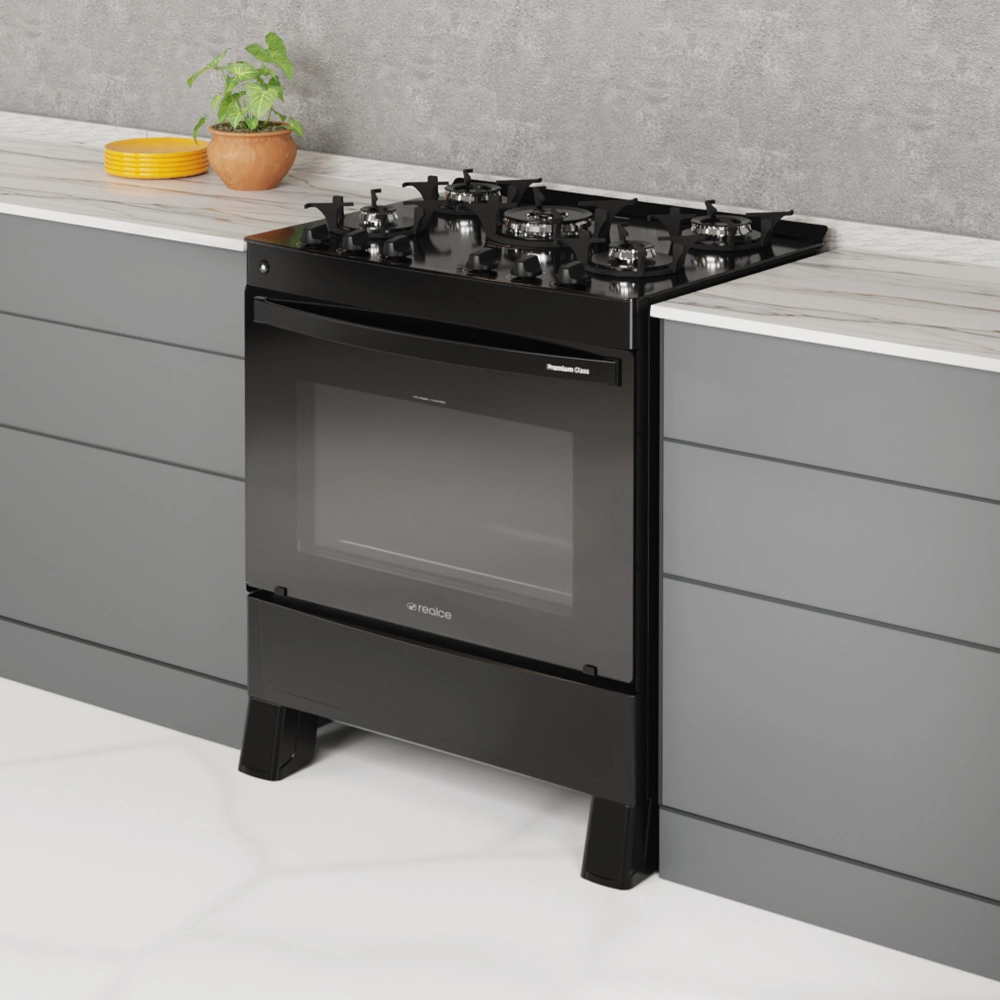 Fogão Premium Glass 5 Bocas Preto