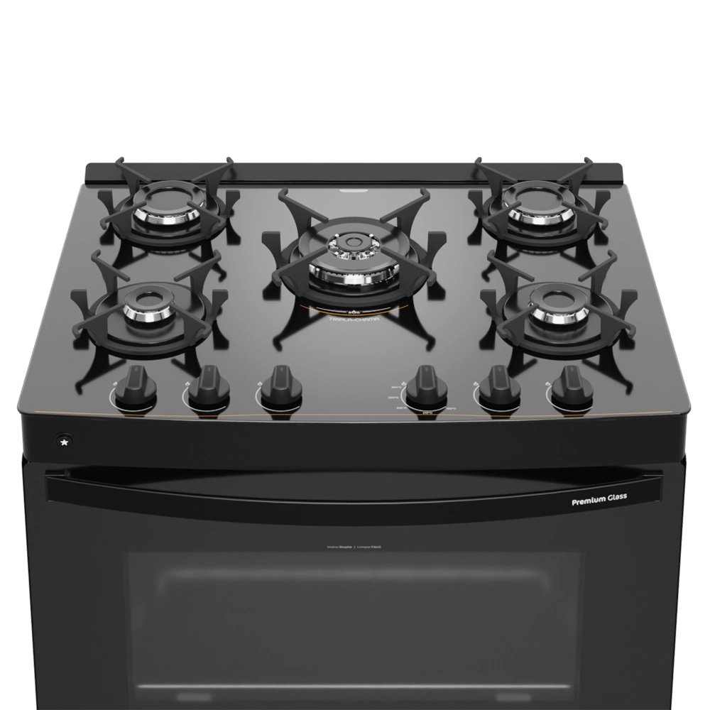 Fogão Premium Glass 5 Bocas Preto