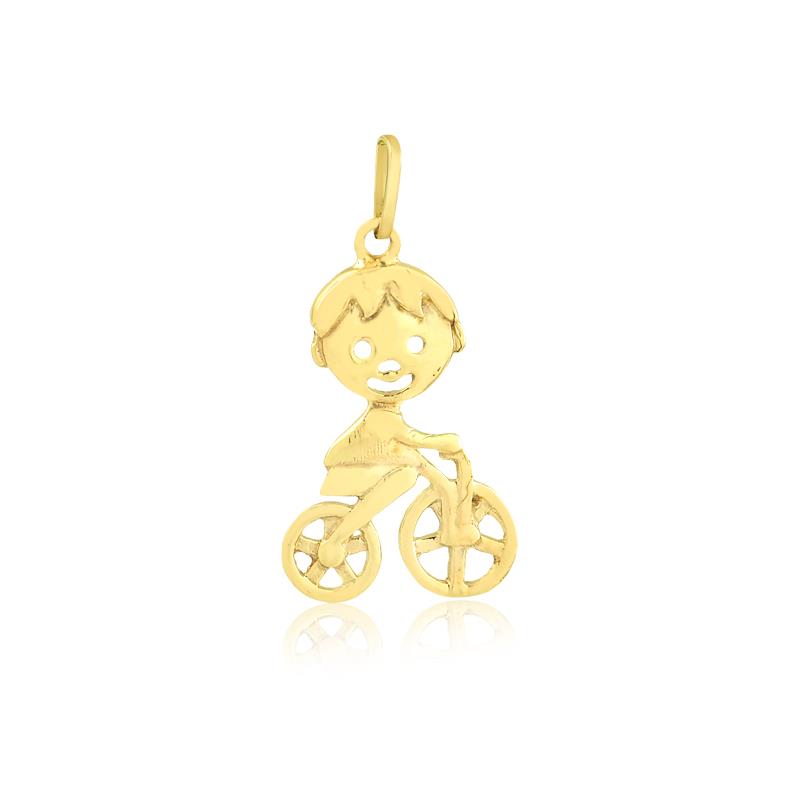 Pingente Menino de Bicicleta Ouro Amarelo