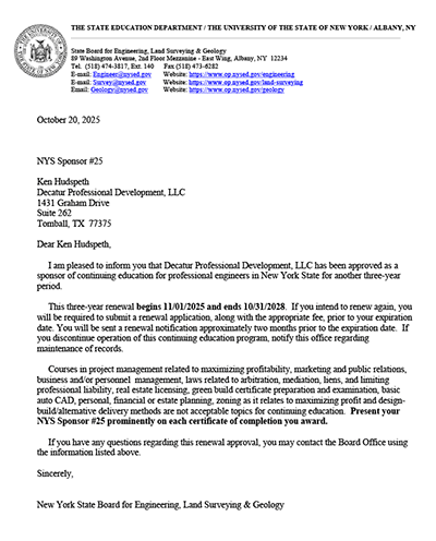 PDHengineer is an approved provider of continuing education in New York