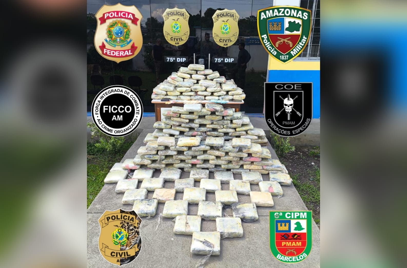 Em Barcelos, PMAM e PF apreendem mais de 160 quilos de entorpecentes e embarcação