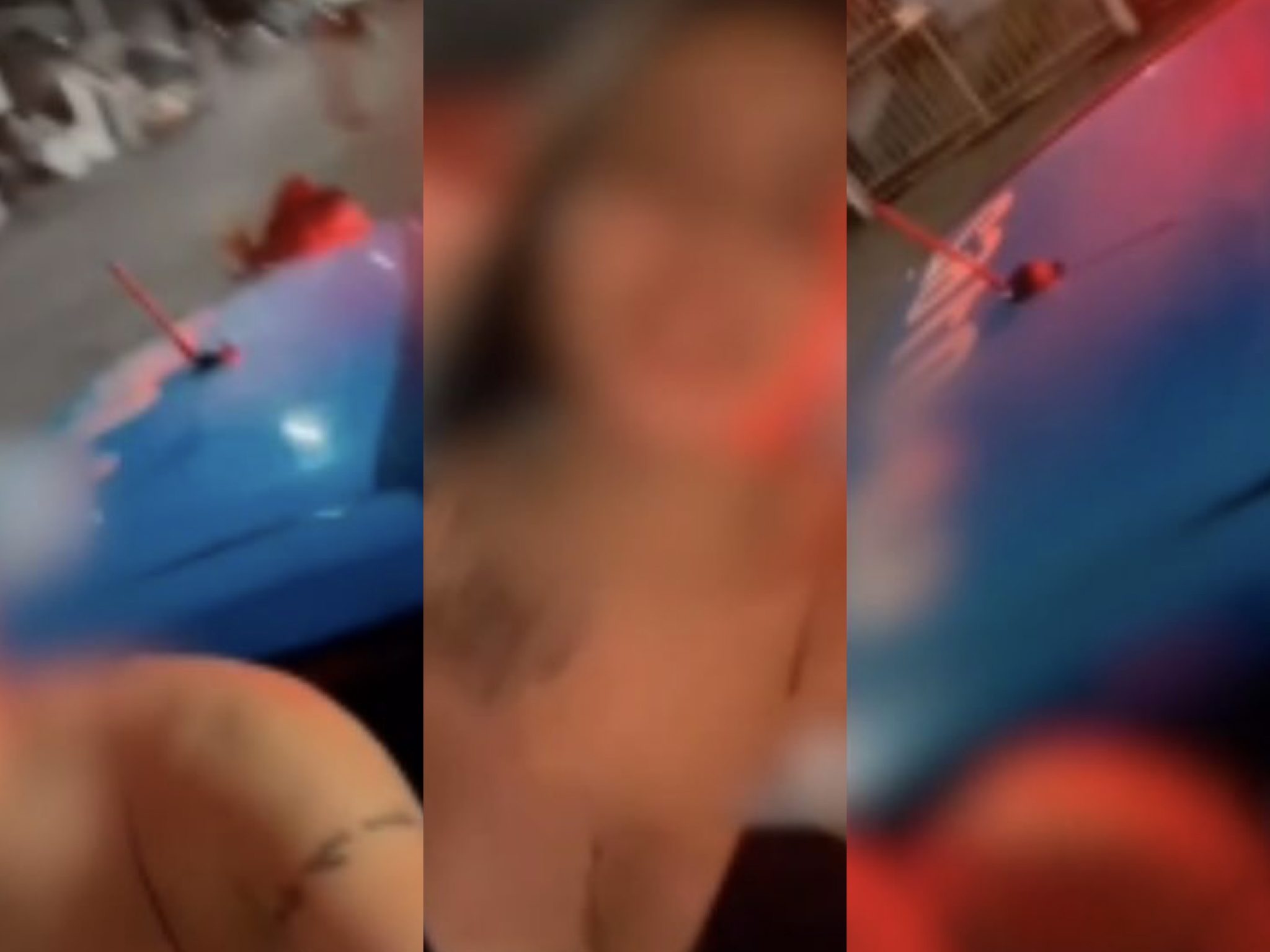 Vídeo: Mulher passeia em viatura da PM com parte do corpo pendurado em janela