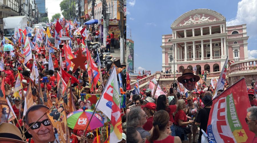 Apoiadores de Lula realizam caminhada no Centro de Manaus na véspera do 1º turno