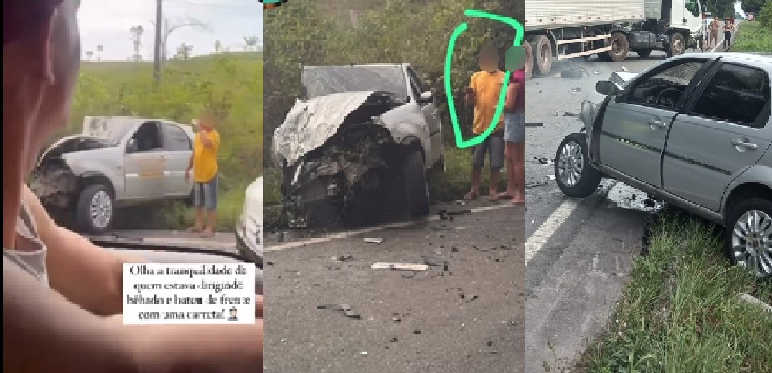 Vídeo: Motorista faz zigue-zague na BR-174 e bate de frente com carreta