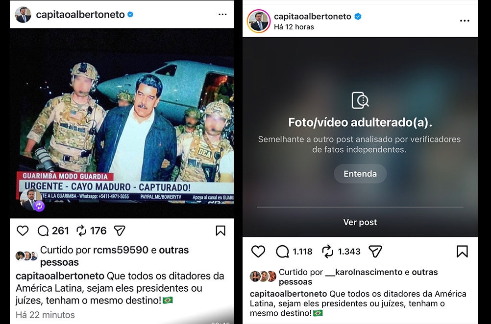 Instagram sinaliza postagem de Capitão Alberto Neto por imagem falsa