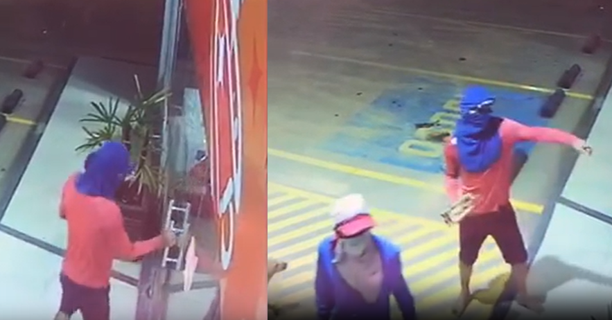 Vídeo: Dupla quebra vidro de loja de conveniência em Manaus  para roubar