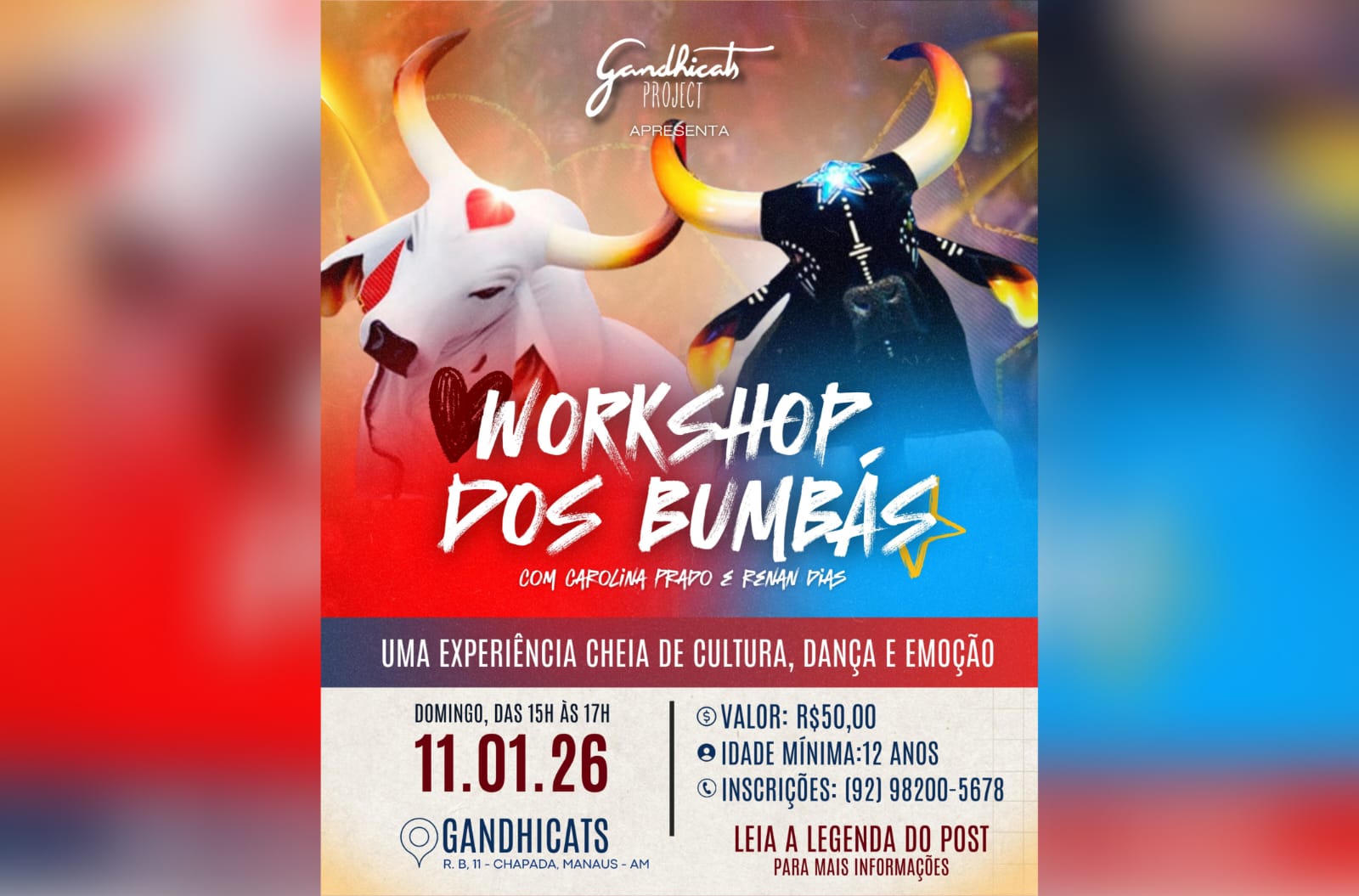 Gandhicats promove Workshop dos Bumbás no dia 11/01