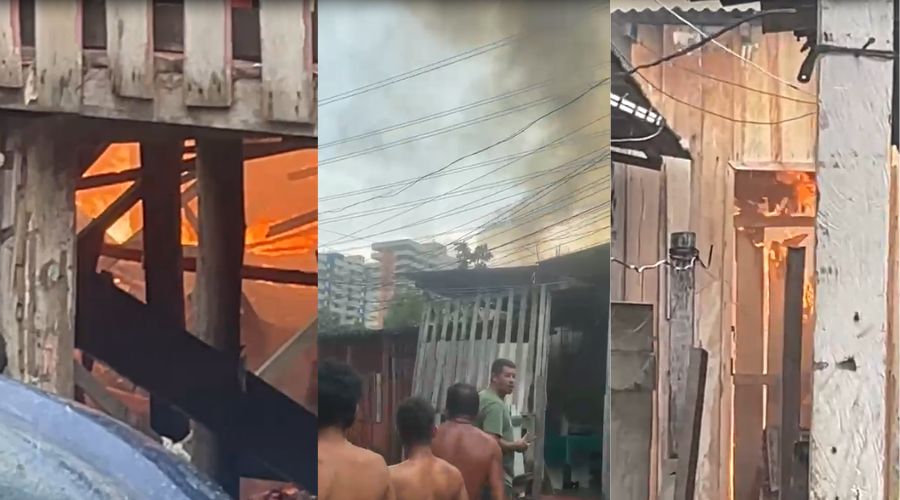 Vídeos: Incêndio de grandes proporções  atinge casas de madeira no bairro São Jorge