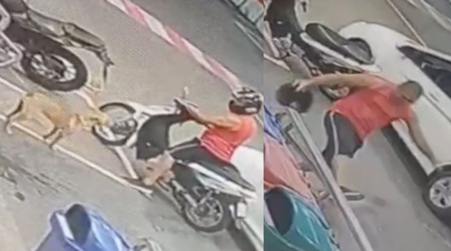 Vídeo mostra homem chutando cachorro em estacionamento de supermercado em Manaus