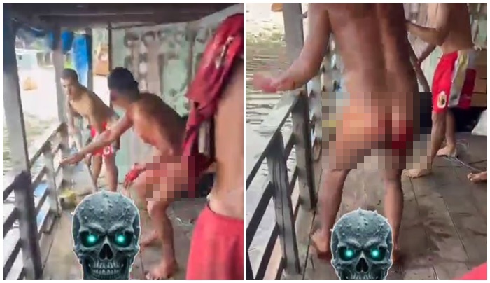 Cenas fortes: Sem roupa, homem é espancado em embarcação no Porto de Manaus