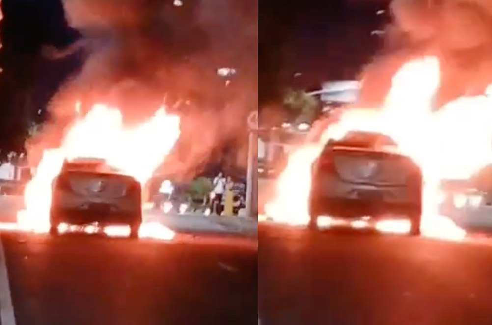 Vídeo: Carro pega fogo na Av. Djalma Batista e causa interdição do trânsito