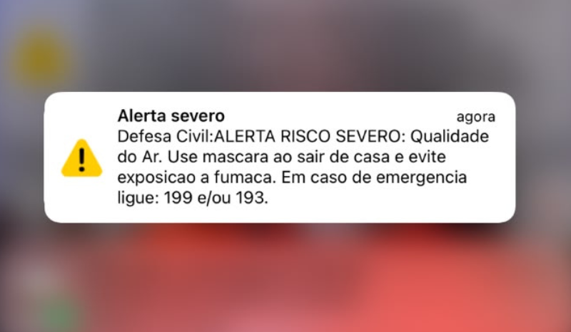 Defesa Civil alerta risco severo devido à fumaça e recomenda uso de máscara