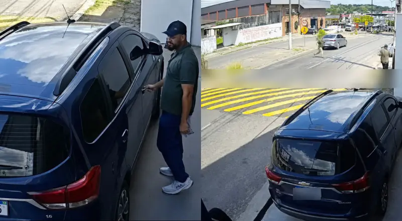 Câmera flagra furto de carro e fuga de assaltante no bairro Santa Etelvina
