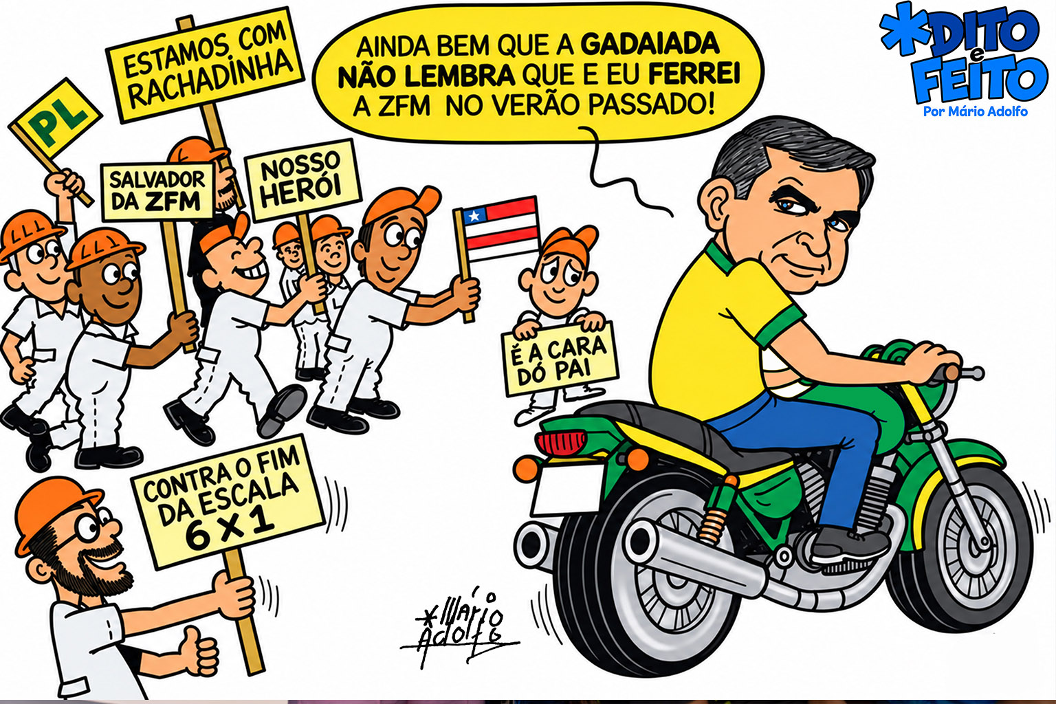 Dito & Feito - Honda e operários do Distrito esquecem o que foi o bolsonarismo em Manaus e fazem 'bilu-teteia' para Flávio