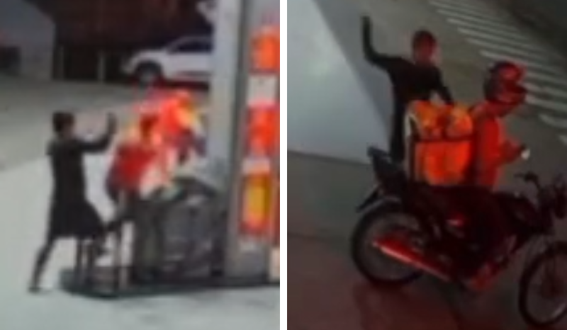 Vídeo: Homem ataca frentista e entregador com faca em posto de combustíveis no Zumbi