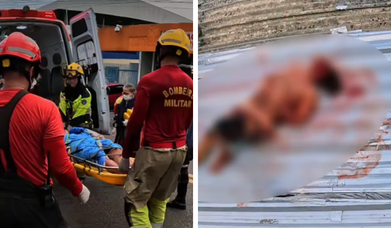 Bombeiros resgatam homem com ferimentos graves no telhado de casa em Manaus