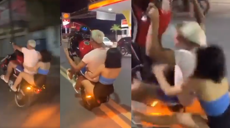 Vídeo: Em Manaus, casal empina moto, mulher cai e arrasta nádegas no asfalto