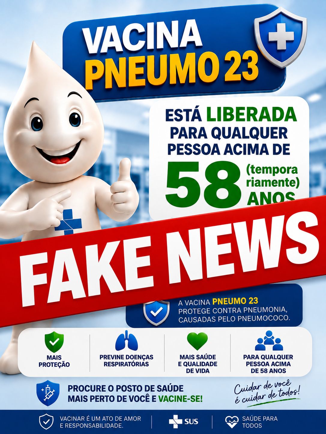 É falsa informação de oferta da vacina Pneumo 23 para maiores de 58 anos em Manaus