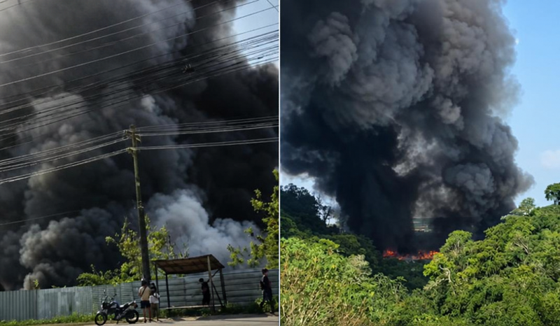 Vídeos: incêndio de grandes proporções atinge área no Distrito Industrial de Manaus