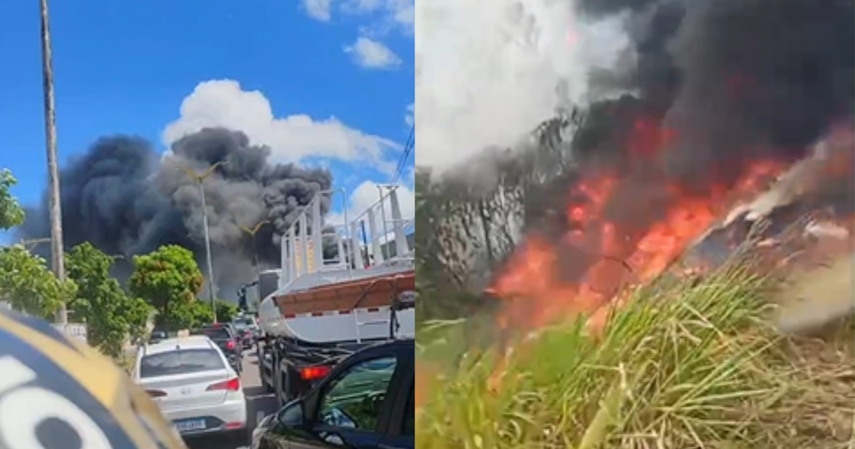 Vídeo: incêndio em área de mata espalha fumaça na Avenida Margarita, em Manaus