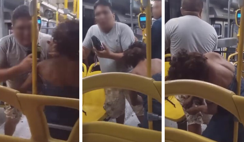 Vídeo: Mulher é detida após atacar passageiro de ônibus na Compensa