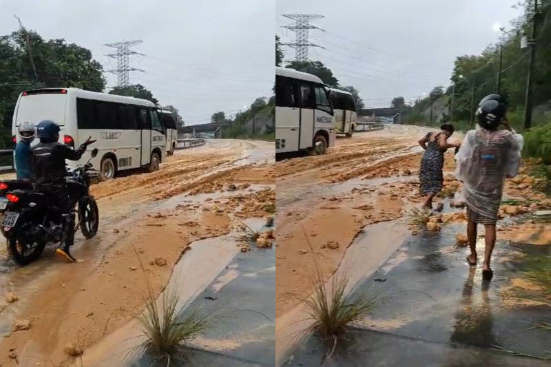 Avenida das Torres é parcialmente interditada após barranco ceder