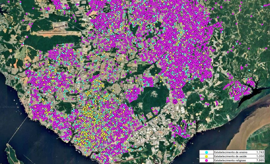 Mapa mostra Manaus 'tomada' por igrejas e causa debate na internet