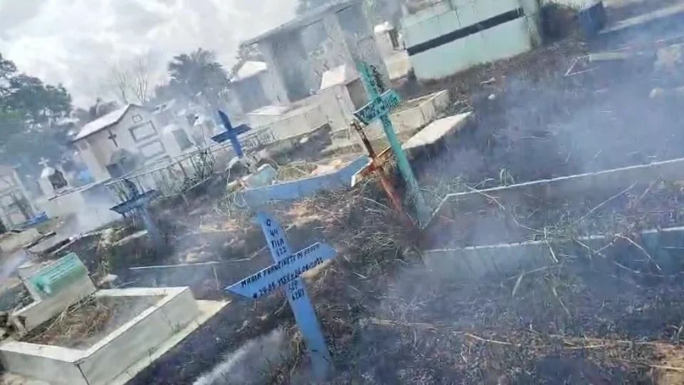 Vídeos: incêndio atinge área do Cemitério Tarumã, em Manaus