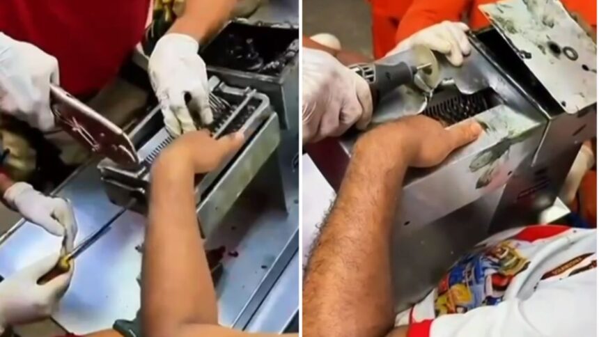 Vídeo: trabalhador fica com a mão presa em máquina de amaciar carne