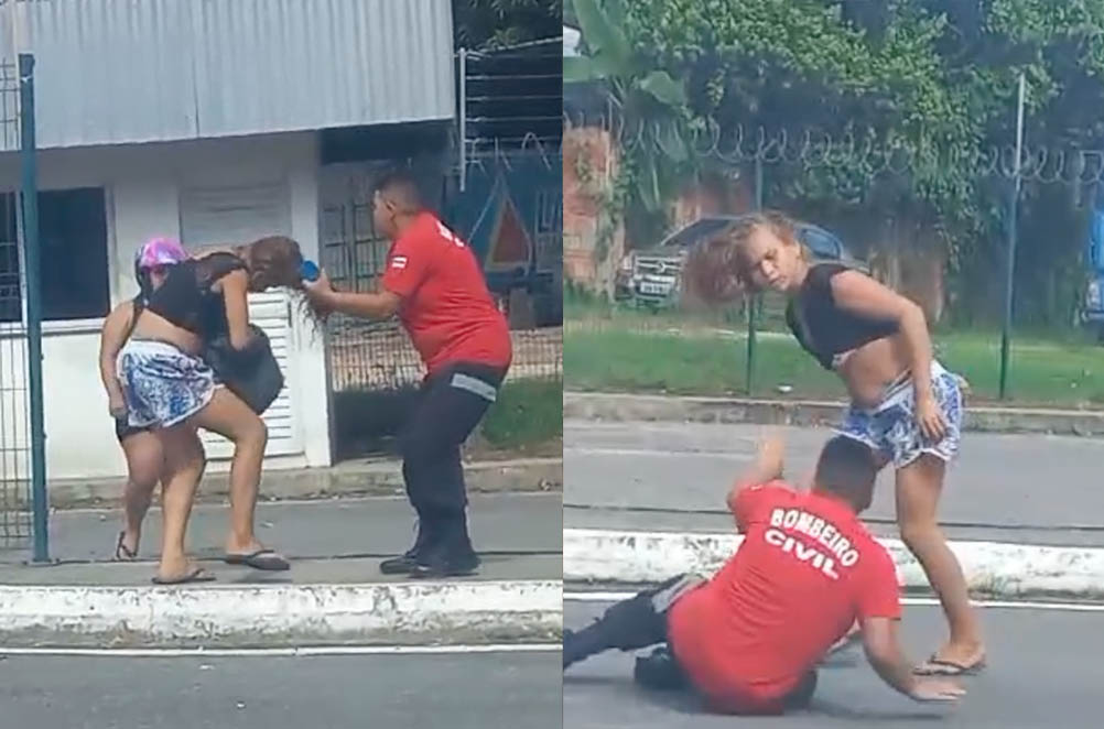 Vídeo: Suspeita de roubo briga com bombeira em Manaus