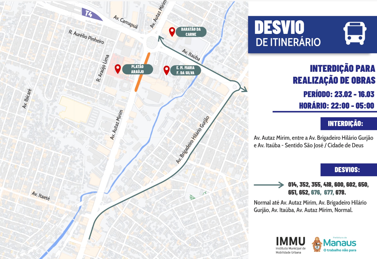 Prefeitura anuncia interdição temporária na Autaz Mirim para obras da Cigás