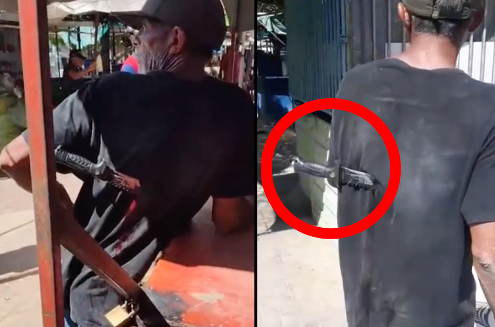 Vídeo: ‘Seu Madruga’ anda com faca cravada nas costas; veja